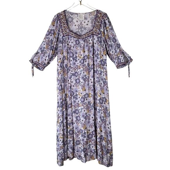Johnny Was Dione Midi Maxi Dress Purple Floral Print Square Neck XL Half Sleeve - Picture 2 of 7